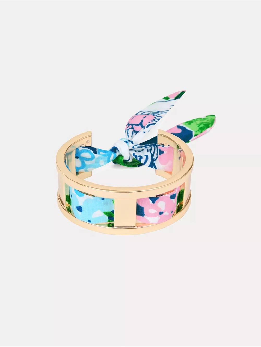 Lilly Pulitzer Scarf Bracelet Cuff Gold-Tone with Pink, Blue, Green Floral Tie